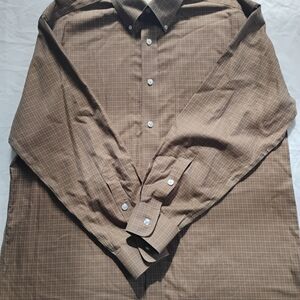 Orvis Mens Large Long Sleeve  Button Down Light Brown Shirt 100% Cotton